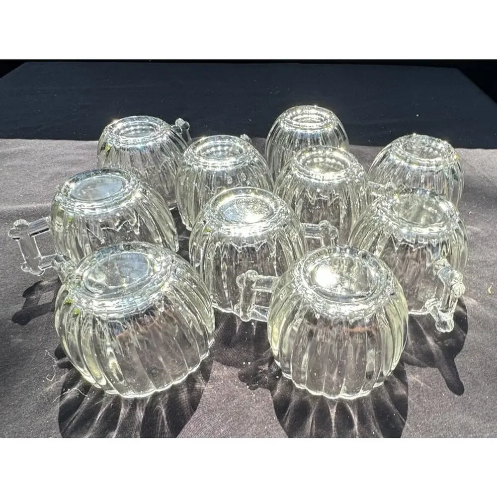 vintage jeannette, national clear punch bowl cups set of 10 EUC -10/13